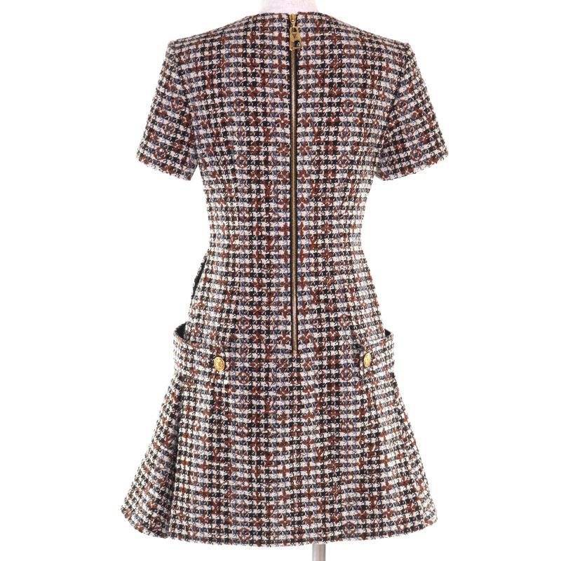 ◇louis Vuitton Fndr50 Wool Mohair Blend Monogram Tweed Dress Multi 36 With