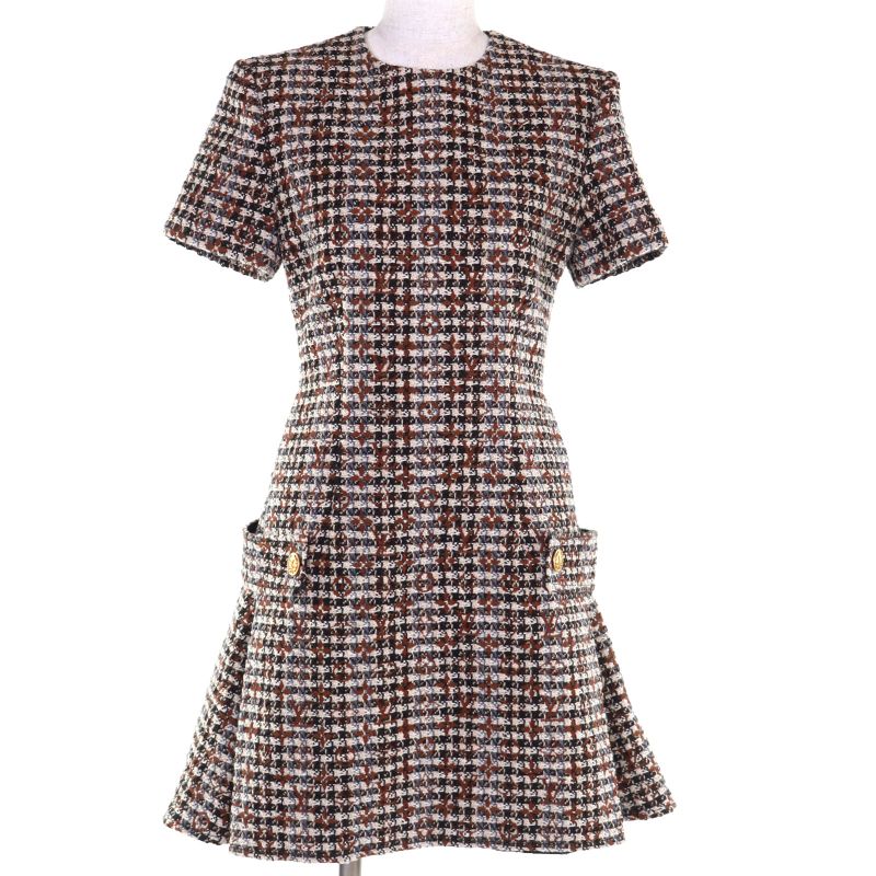 ◇louis Vuitton Fndr50 Wool Mohair Blend Monogram Tweed Dress Multi 36 With