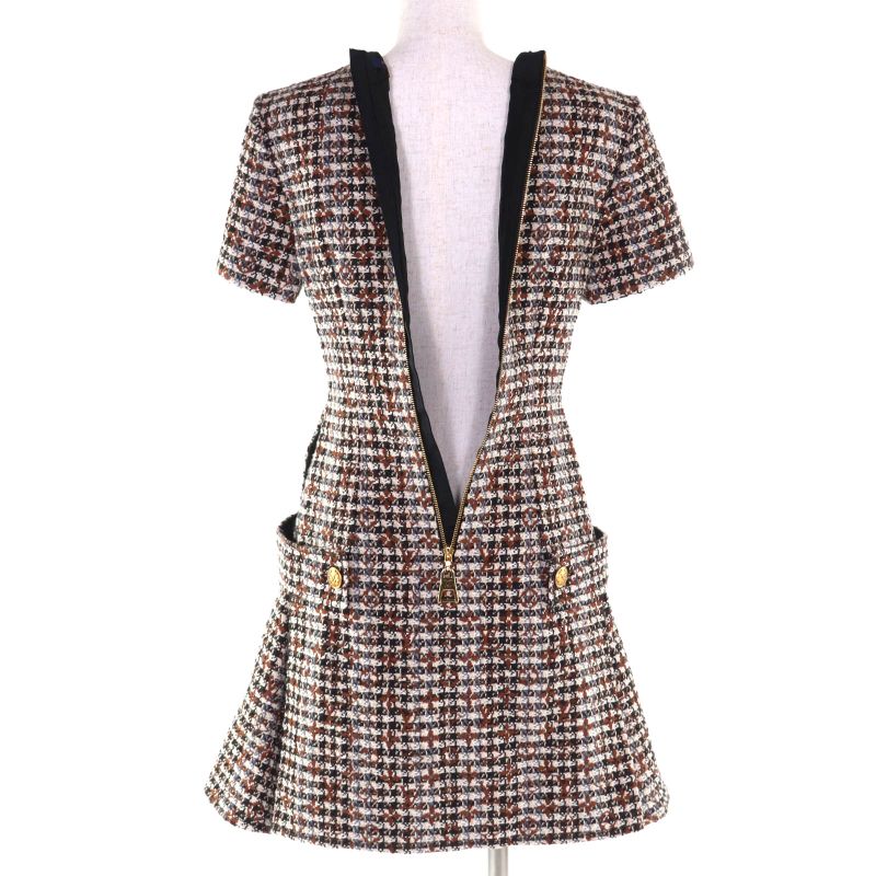 ◇louis Vuitton Fndr50 Wool Mohair Blend Monogram Tweed Dress Multi 36 With