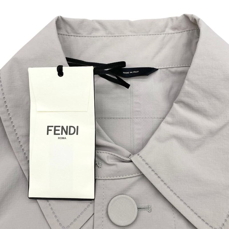 Fendi Long Coat Logo Jacket Ff0699 AMYZ F0gqk 52 Size Nylon Gray Beige Fendi