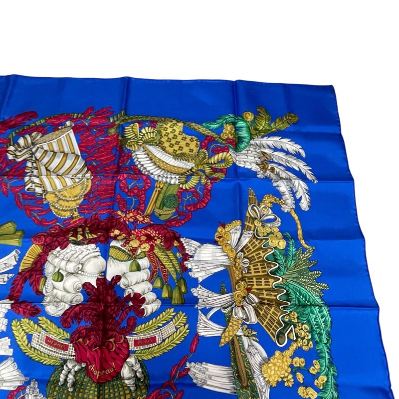 Hermes Scarf Silk Carre90 Chapeau! Hat Off Blue