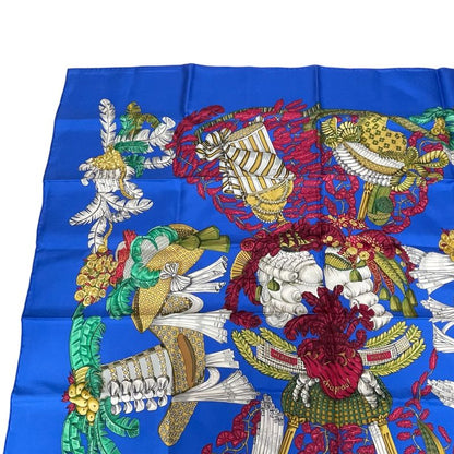Hermes Scarf Silk Carre90 Chapeau! Hat Off Blue