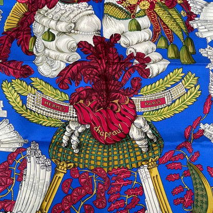 Hermes Scarf Silk Carre90 Chapeau! Hat Off Blue