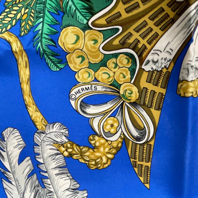 Hermes Scarf Silk Carre90 Chapeau! Hat Off Blue