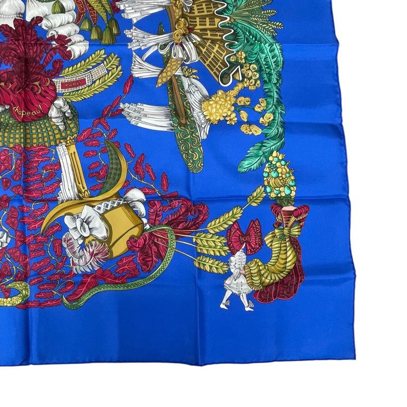 Hermes Scarf Silk Carre90 Chapeau! Hat Off Blue