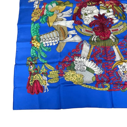 Hermes Scarf Silk Carre90 Chapeau! Hat Off Blue