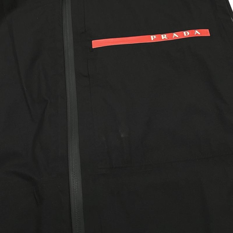 Prada Vest Linea Rossa Logo Sgn995 S182 1SYD 48 Size Nylon With Hood Black
