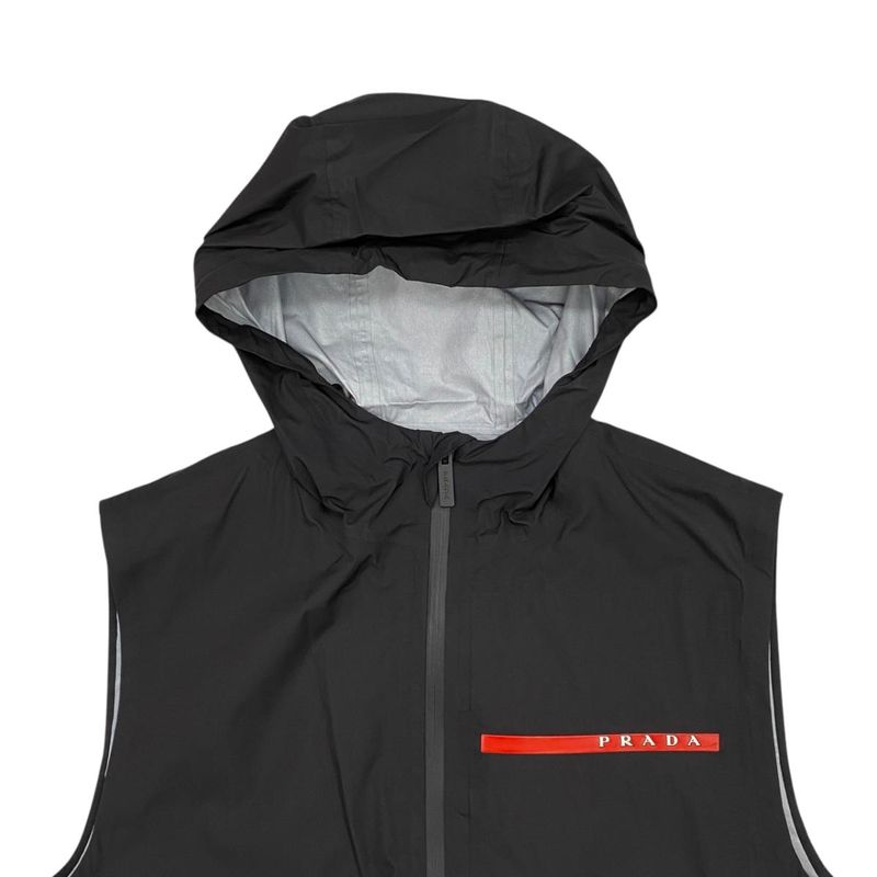 Prada Vest Linea Rossa Logo Sgn995 S182 1SYD 48 Size Nylon With Hood Black