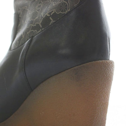 Celine Long Boots Leather Wedge Sole Carriage Pattern All Over Pattern Triomphe