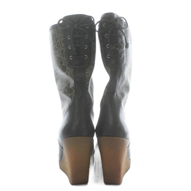 Celine Long Boots Leather Wedge Sole Carriage Pattern All Over Pattern Triomphe