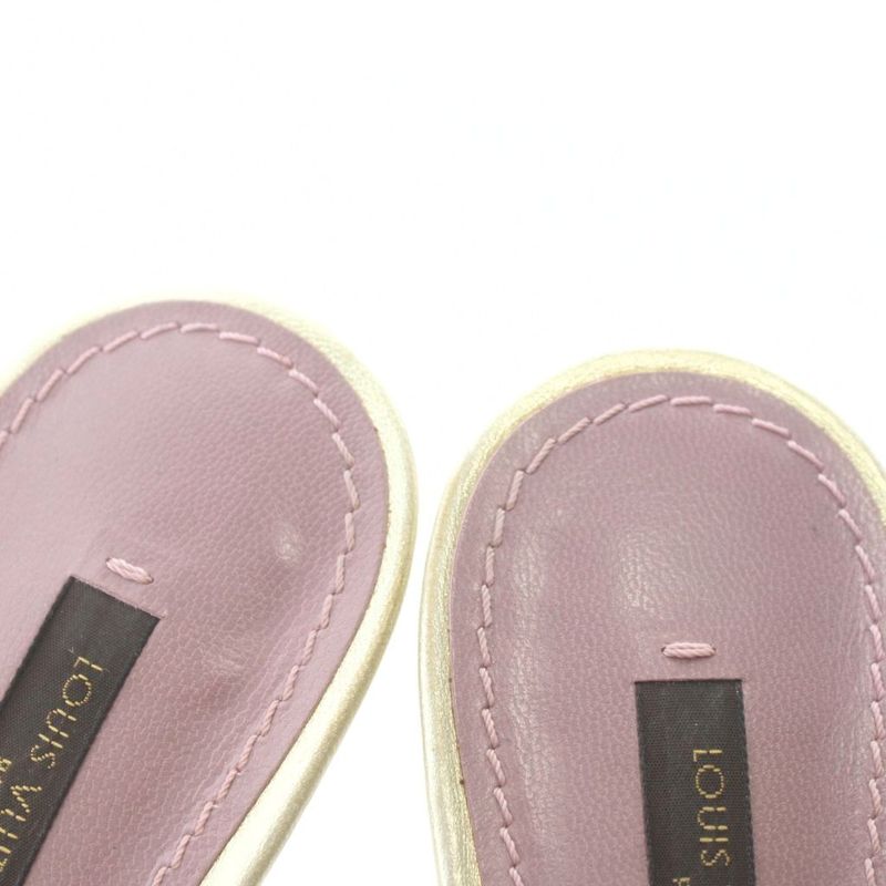 Louis Vuitton Mule Sandals Leather Open Toe High Heels Monogram Ribbon 36 23cm