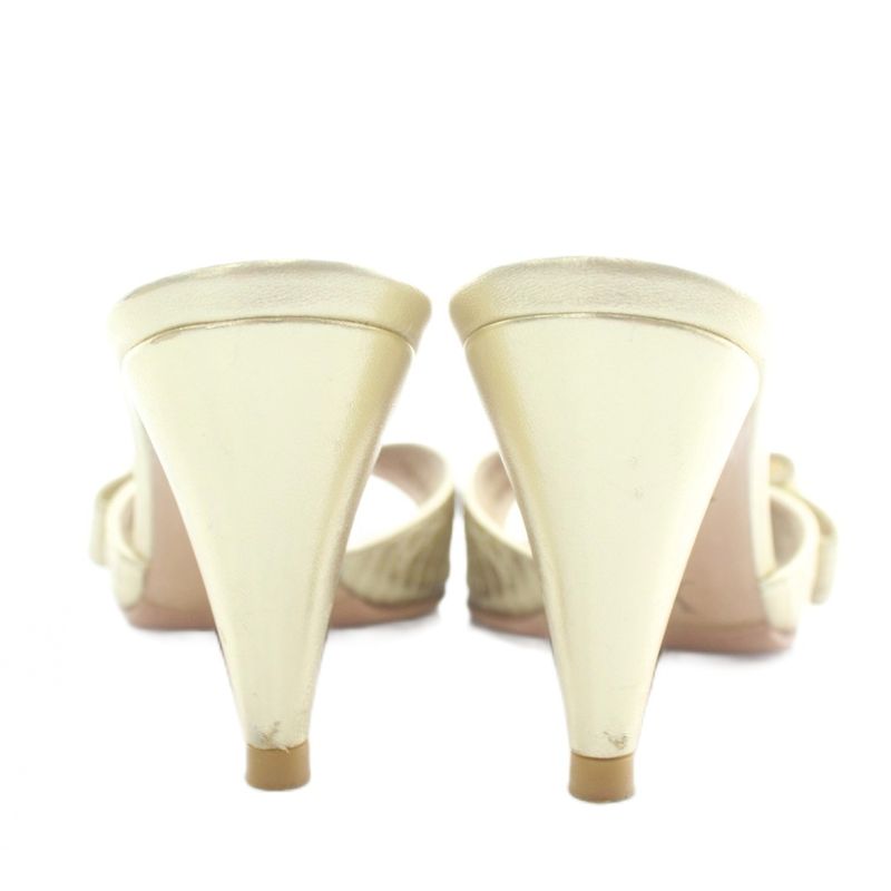 Louis Vuitton Mule Sandals Leather Open Toe High Heels Monogram Ribbon 36 23cm