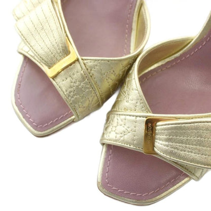 Louis Vuitton Mule Sandals Leather Open Toe High Heels Monogram Ribbon 36 23cm