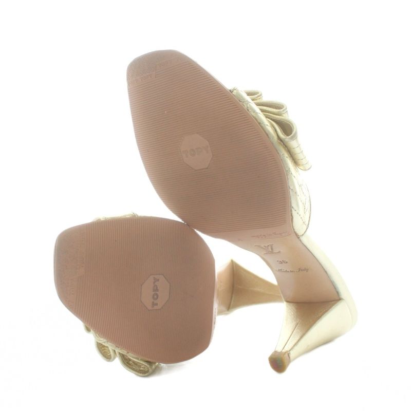 Louis Vuitton Mule Sandals Leather Open Toe High Heels Monogram Ribbon 36 23cm
