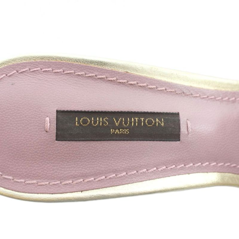 Louis Vuitton Mule Sandals Leather Open Toe High Heels Monogram Ribbon 36 23cm