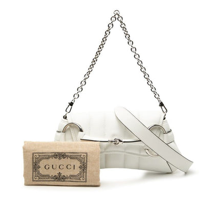 Gucci Horsebit Shoulder Bag Handbag 764255 White Leather Women's Gucci
