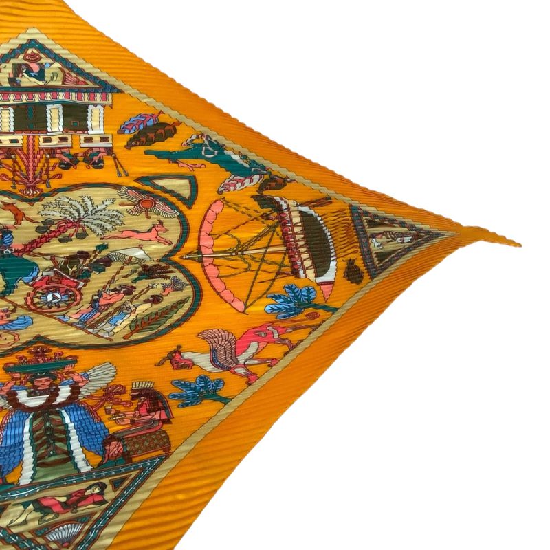 Hermes Silk Scarf Pleated Persepolis City Orange Box Included