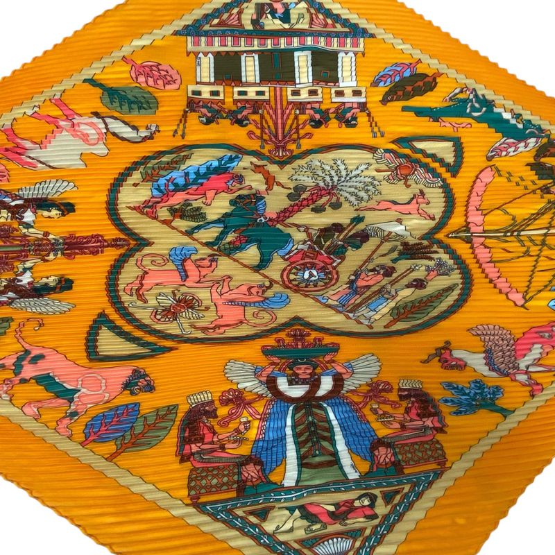 Hermes Silk Scarf Pleated Persepolis City Orange Box Included