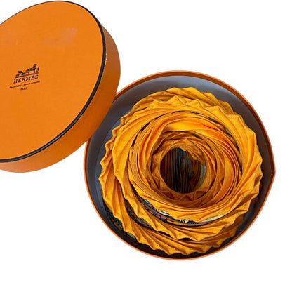Hermes Silk Scarf Pleated Persepolis City Orange Box Included