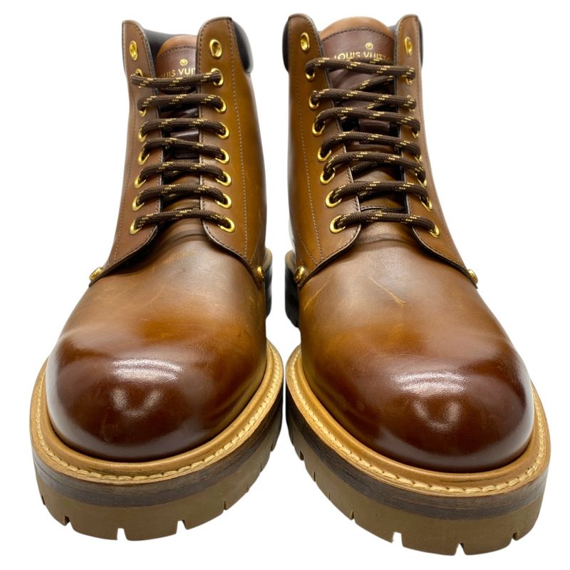 Louis Vuitton Line Ankle Boots Short Boots Brown LV Logo Leather Mt0168 Louis
