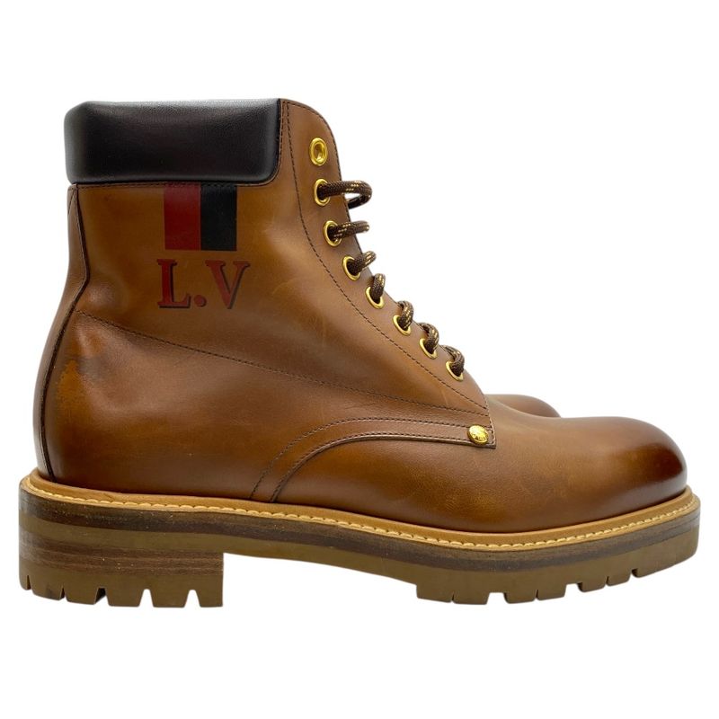 Louis Vuitton Line Ankle Boots Short Boots Brown LV Logo Leather Mt0168 Louis
