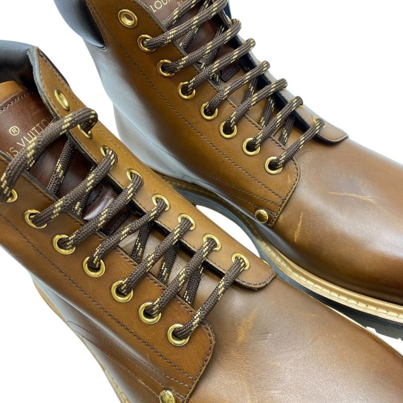 Louis Vuitton Line Ankle Boots Short Boots Brown LV Logo Leather Mt0168 Louis