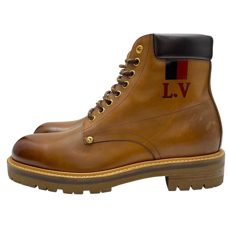 Louis Vuitton Line Ankle Boots Short Boots Brown LV Logo Leather Mt0168 Louis