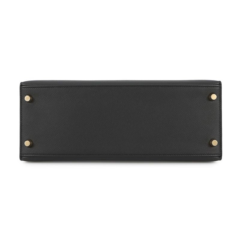 Hermes Handbag Kelly 28 Sellier Black Gold Epsom 2-Way