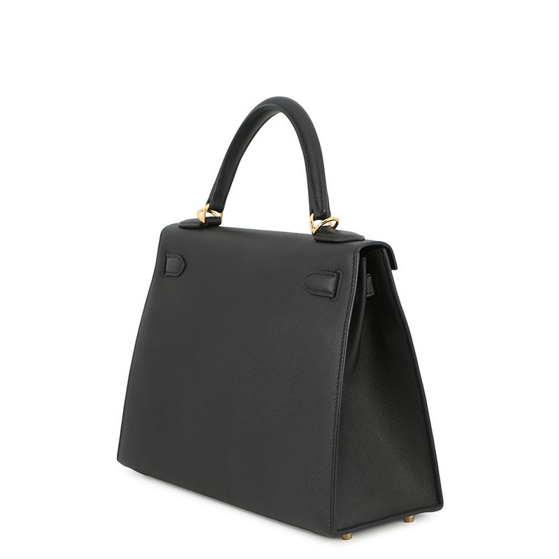 Hermes Handbag Kelly 28 Sellier Black Gold Epsom 2-Way