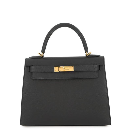 Hermes Handbag Kelly 28 Sellier Black Gold Epsom 2-Way