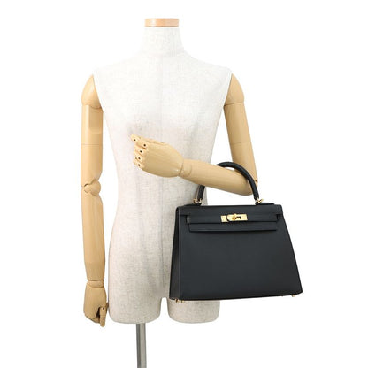 Hermes Handbag Kelly 28 Sellier Black Gold Epsom 2-Way