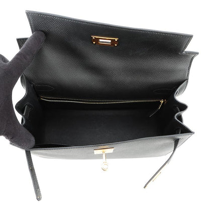 Hermes Handbag Kelly 28 Sellier Black Gold Epsom 2-Way