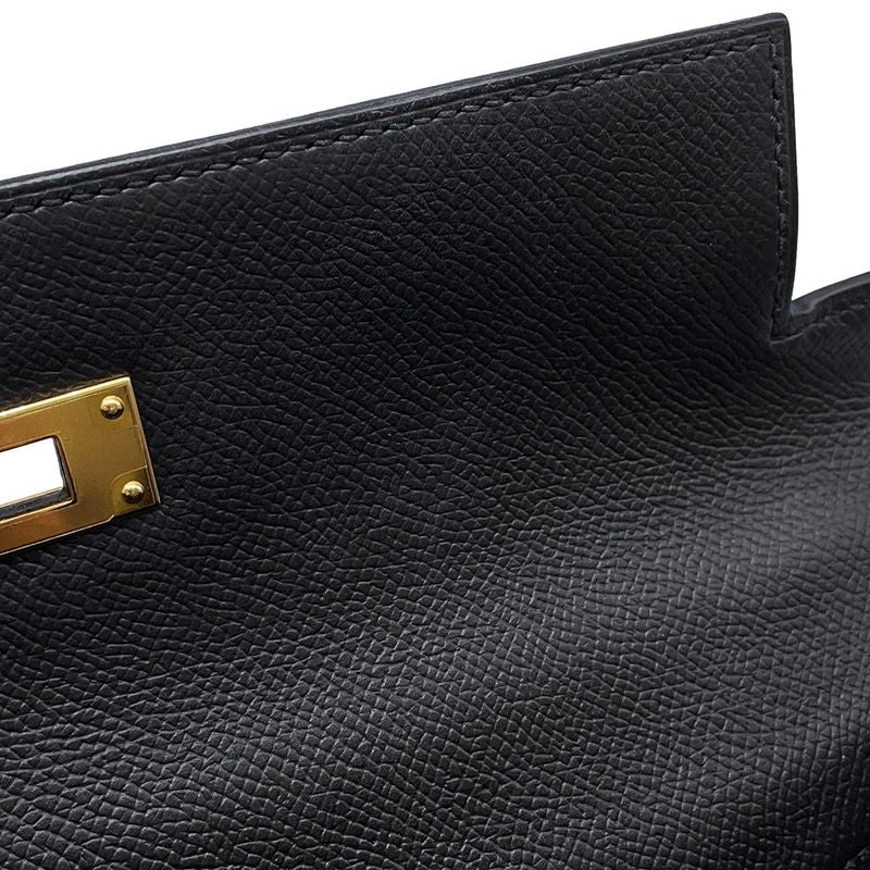 Hermes Handbag Kelly 28 Sellier Black Gold Epsom 2-Way