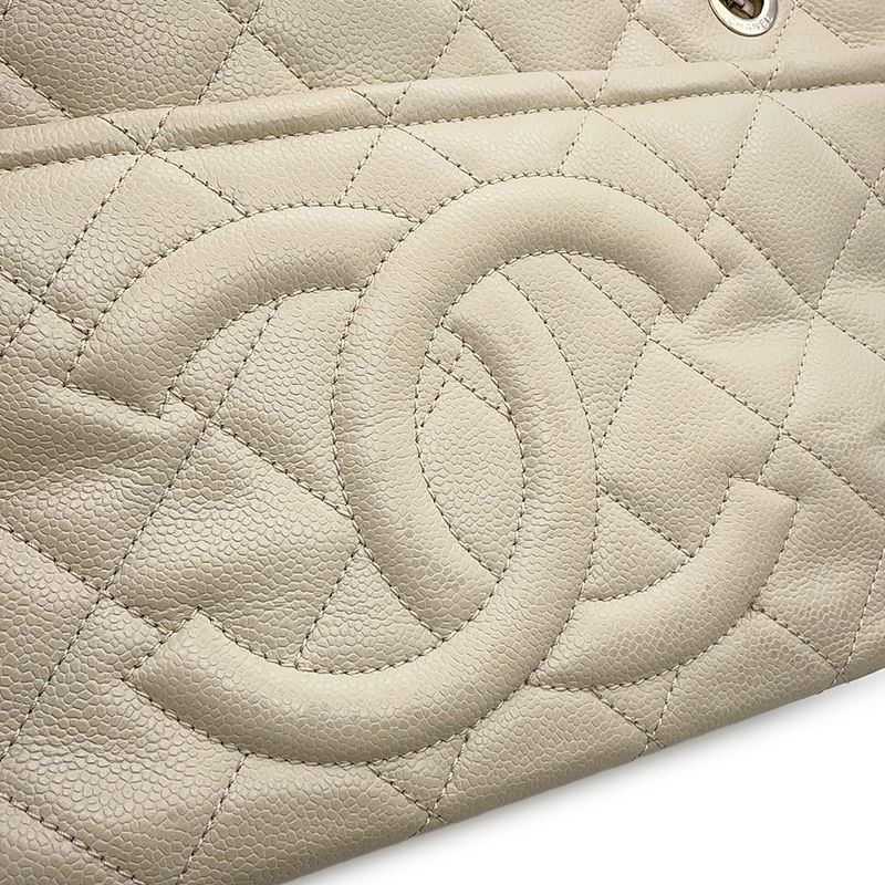Chanel Chain Tote Quilted Big CC Logo Caviar Leather