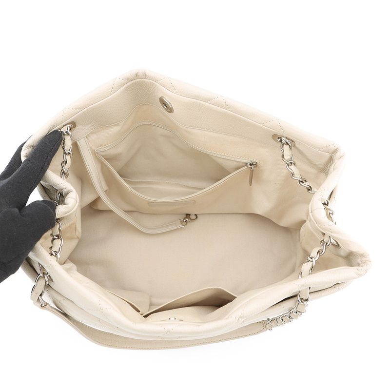 Chanel Chain Tote Quilted Big CC Logo Caviar Leather