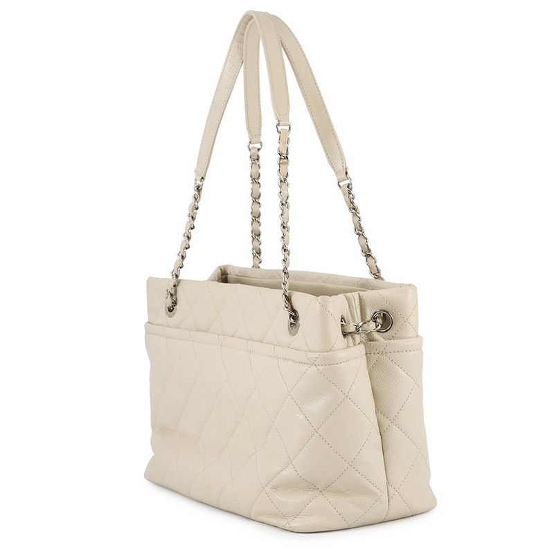 Chanel Chain Tote Quilted Big CC Logo Caviar Leather