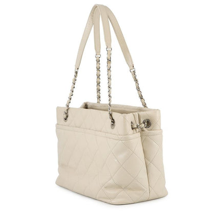 Chanel Chain Tote Quilted Big CC Logo Caviar Leather