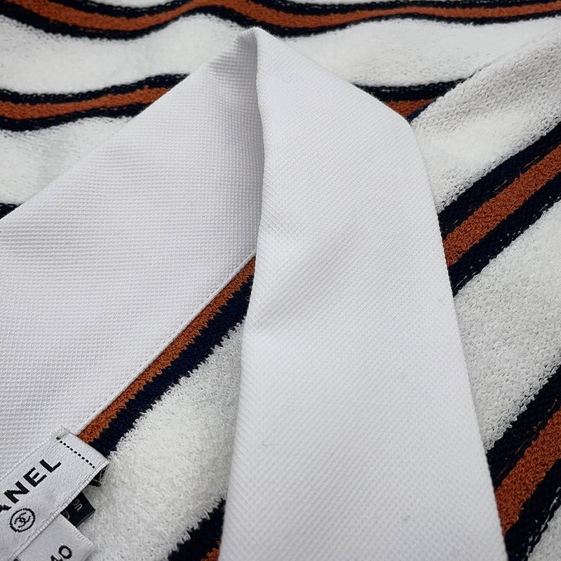 Chanel Polo Shirt Pullover Border 40 Top Sweater White Navybrown