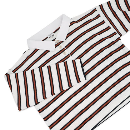 Chanel Polo Shirt Pullover Border 40 Top Sweater White Navybrown