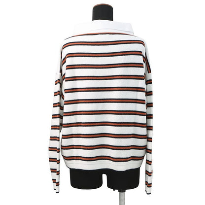 Chanel Polo Shirt Pullover Border 40 Top Sweater White Navybrown