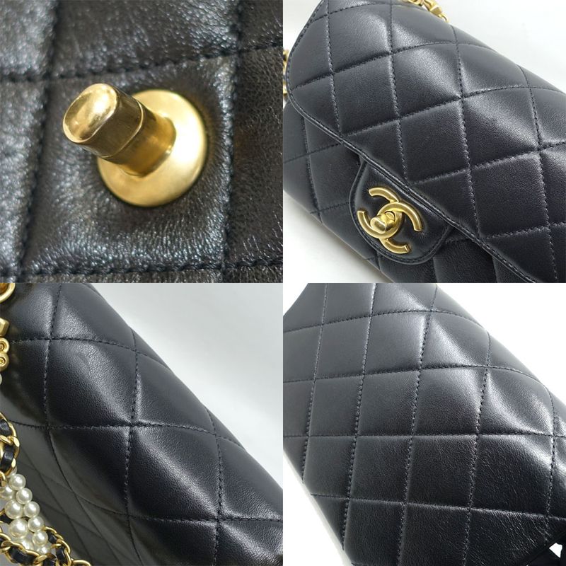 Chanel Mini Matelasse Shoulder Bag Leather Pearl BK Gdhardware Random