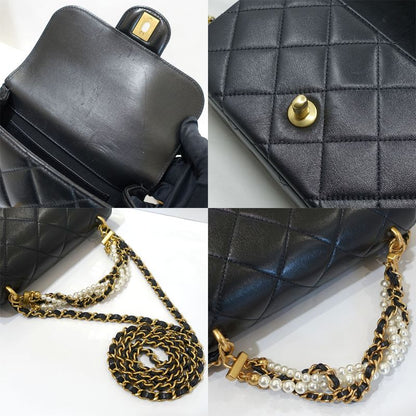 Chanel Mini Matelasse Shoulder Bag Leather Pearl BK Gdhardware Random