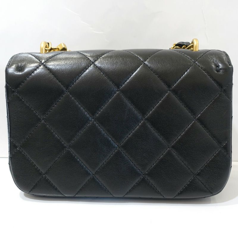 Chanel Mini Matelasse Shoulder Bag Leather Pearl BK Gdhardware Random
