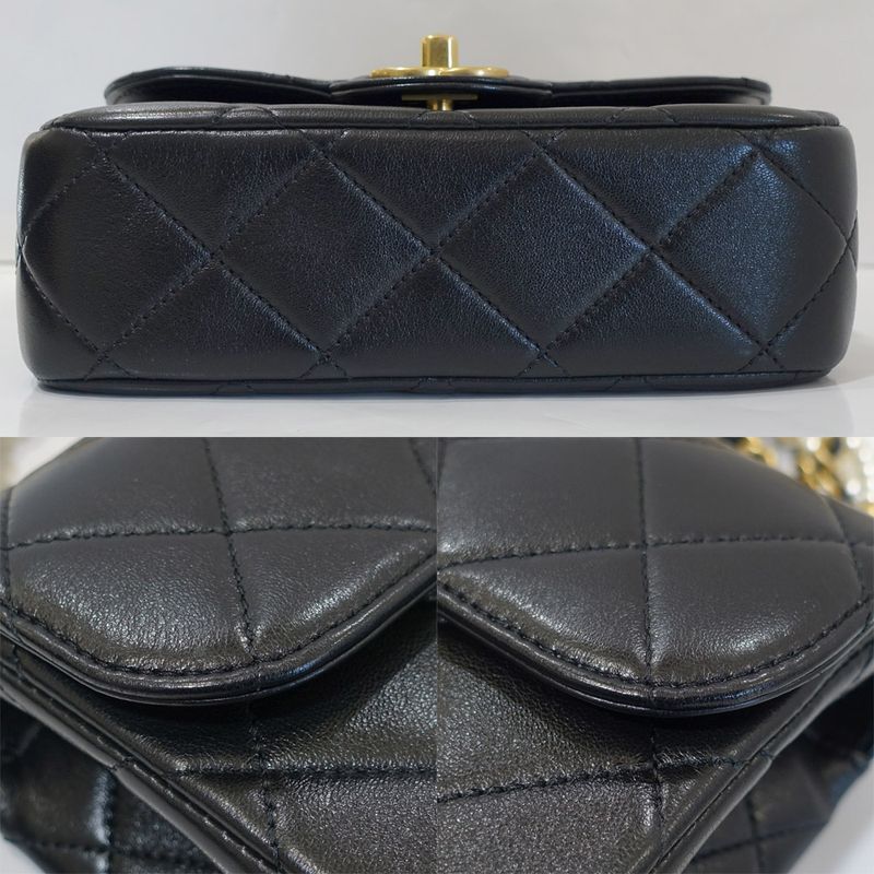 Chanel Mini Matelasse Shoulder Bag Leather Pearl BK Gdhardware Random