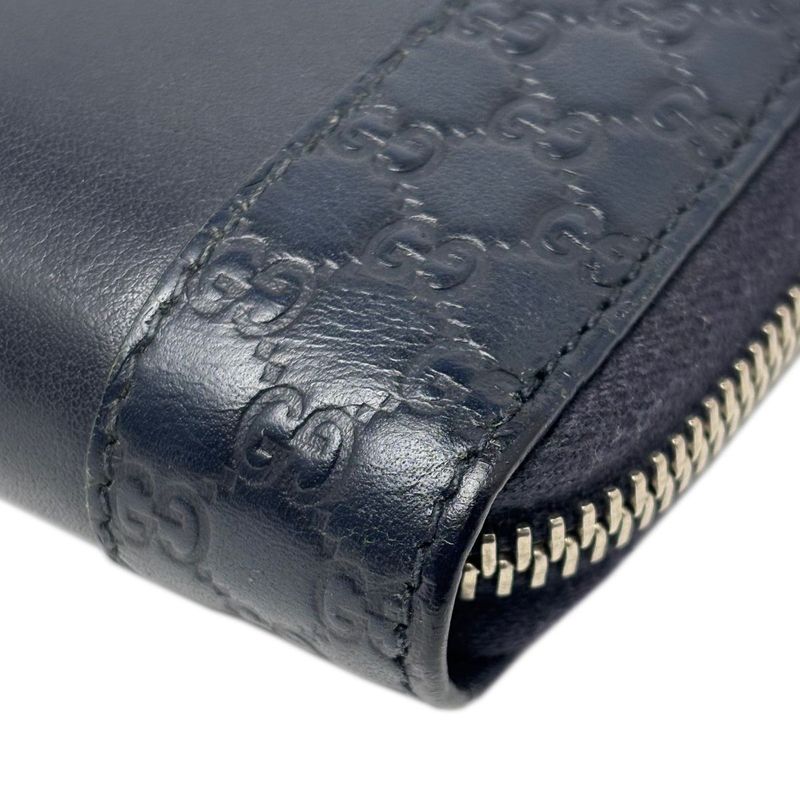 Gucci Wallet Leather Mistral Micro Guccissima Navy Silver