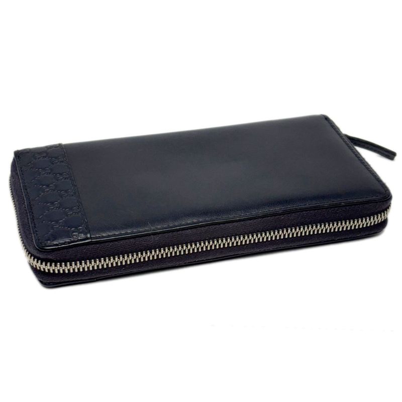 Gucci Wallet Leather Mistral Micro Guccissima Navy Silver