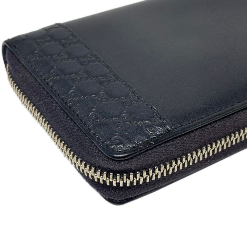 Gucci Wallet Leather Mistral Micro Guccissima Navy Silver
