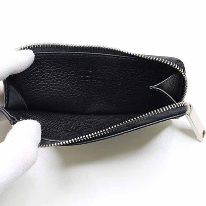 Gucci Logo Zip Card Case Coin Fragment Black Grain Leather