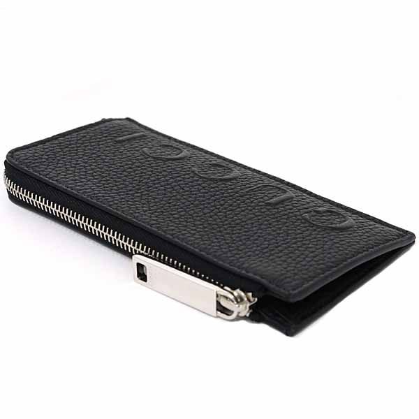 Gucci Logo Zip Card Case Coin Fragment Black Grain Leather