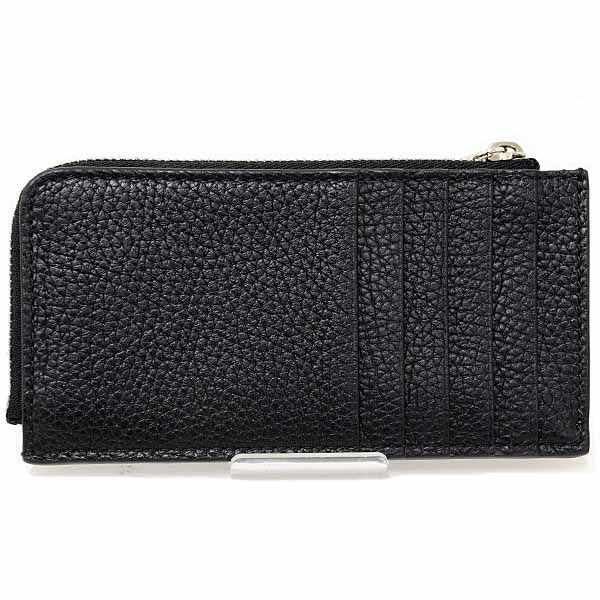 Gucci Logo Zip Card Case Coin Fragment Black Grain Leather